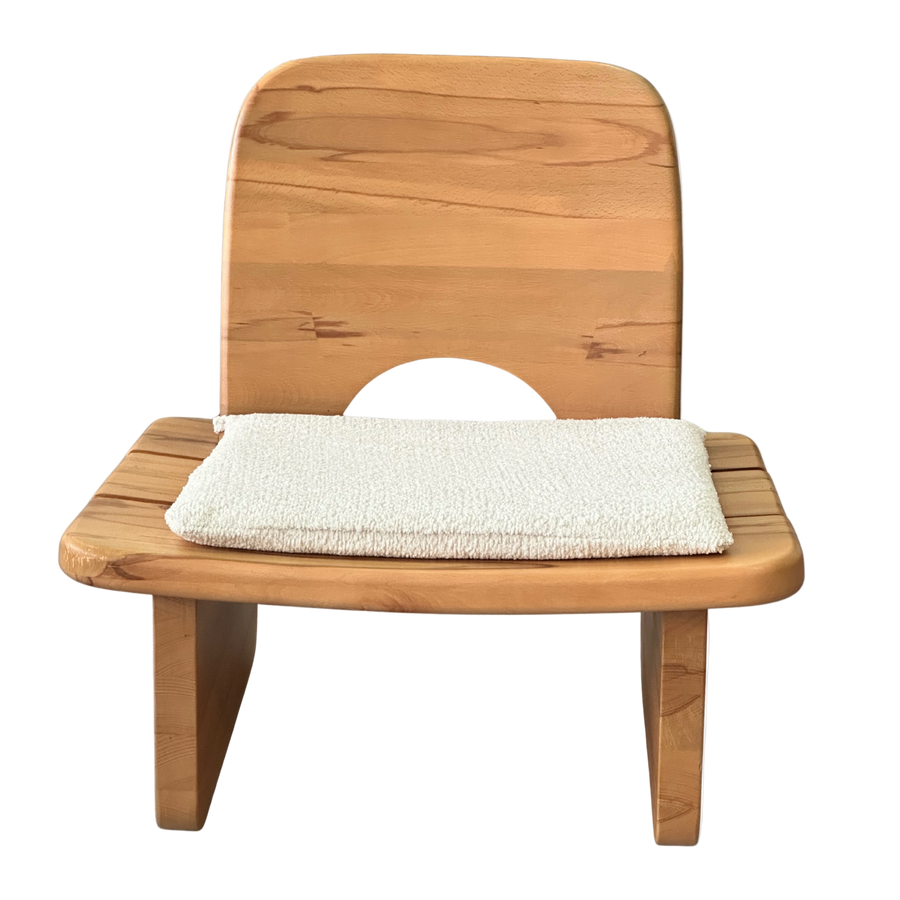 The Zaisu-Inspired Beech Wood Lounge Chair with Bouclé Cushion - Main View