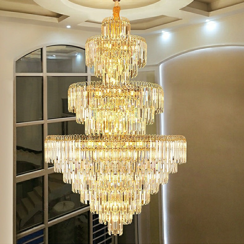 Three-Tier Round Crystal and Metal Chandelier