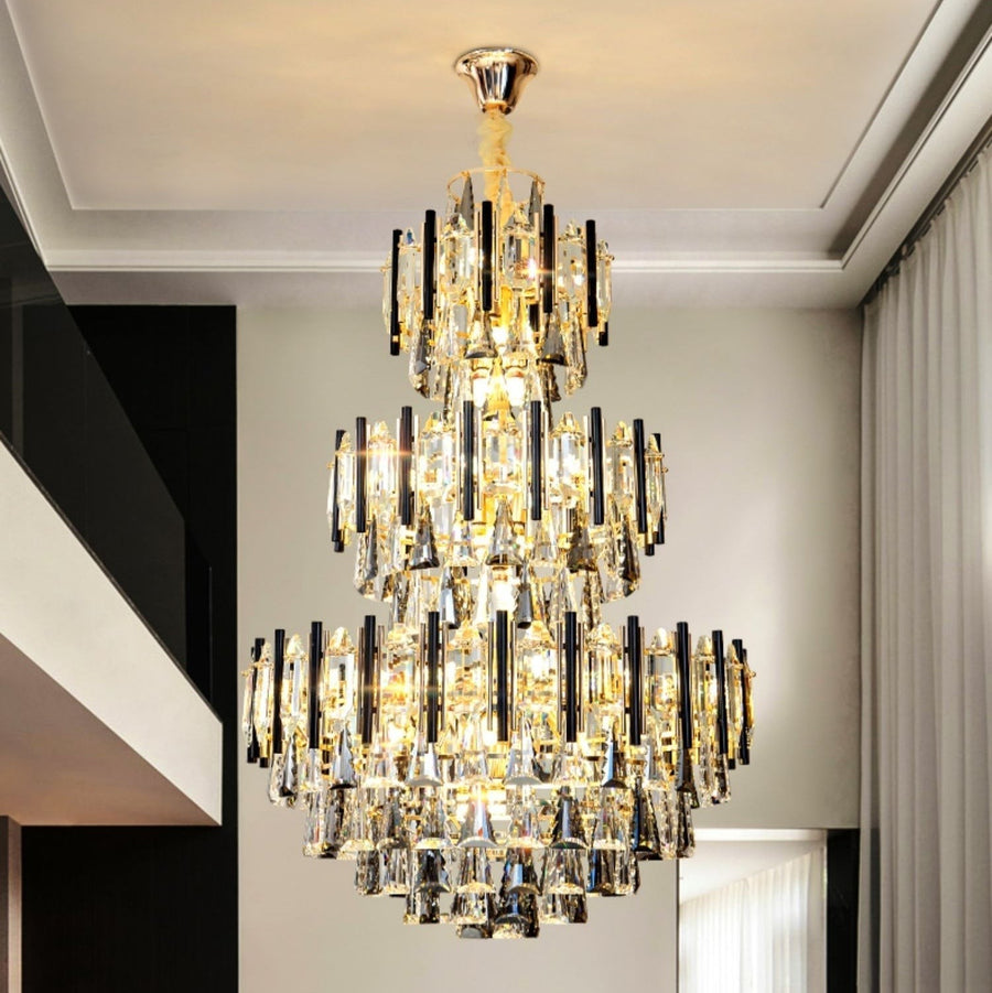 Three Tier Round Crystal and Metal Chandelier