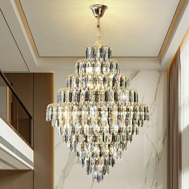 Tiered Crystal and Metal Foyer Chandelier
