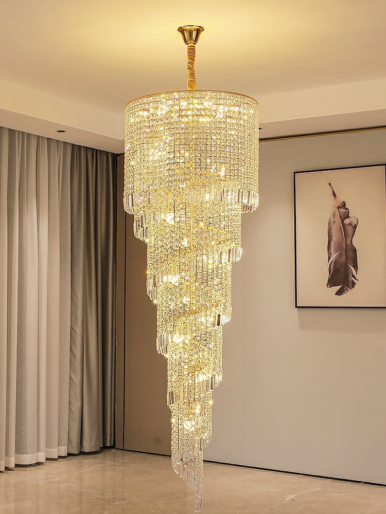 Tiered Crystal and Metal Round Chandelier
