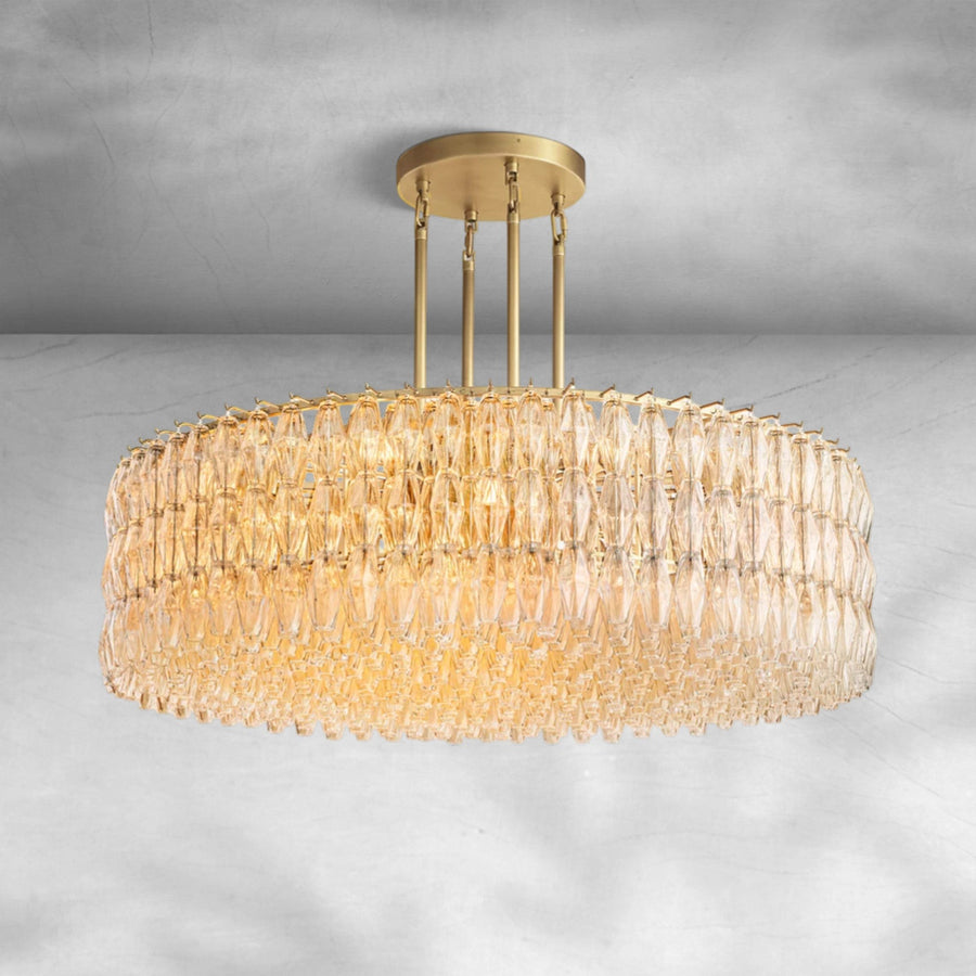 Tiered Hand-Blown Glass Polyhedra Steel Chandelier