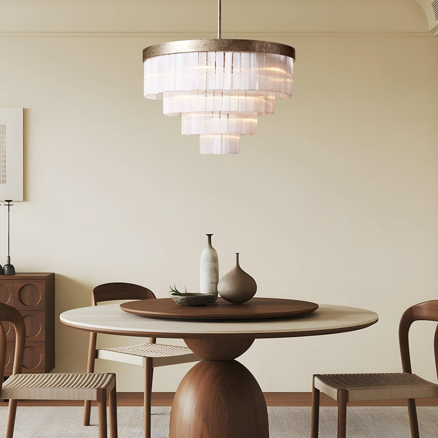 Tiered Selenite Crystal and Antique Silver Chandelier