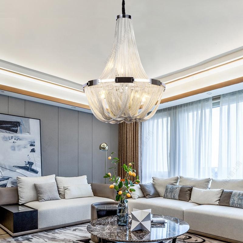 Tiered Silver Chain Tassel Chandelier