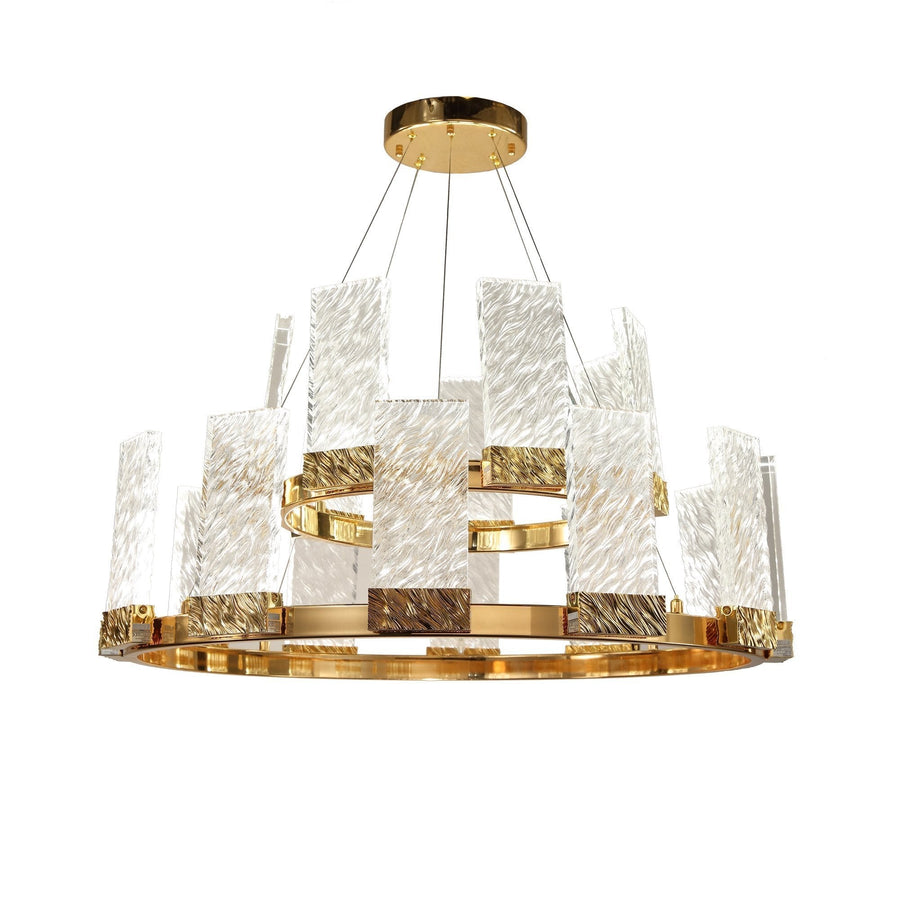 Two-Tier Clear Crystal and Brass Chandelier