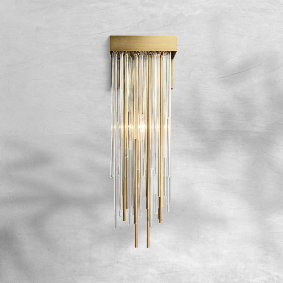 Vertical Glass Rod and Steel Block Wall Sconce