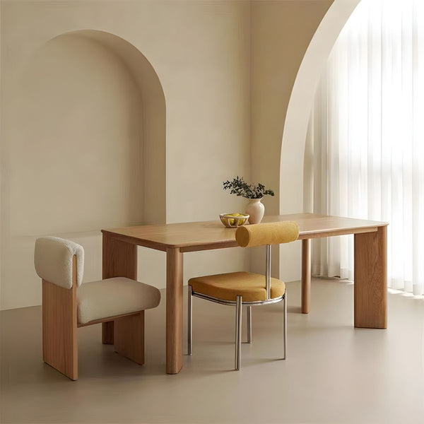 Silla de comedor moderna de madera maciza: lujo minimalista + bouclé + madera maciza