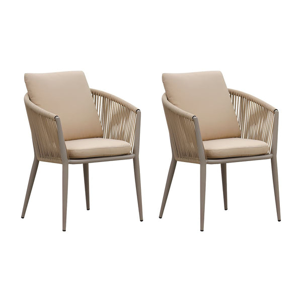 Sillón moderno de cuerda para exterior: estructura de aluminio de calidad comercial y cojines resistentes a la intemperie.