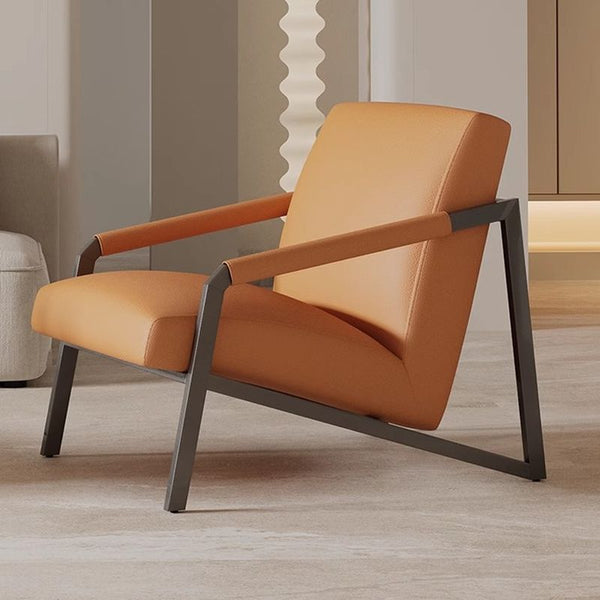Sillón moderno de cuero con acento – Sillón elegante con estructura de metal
