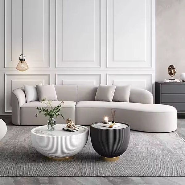 Sofá seccional bouclé blanco curvo moderno: comodidad escultural de estilo japandi