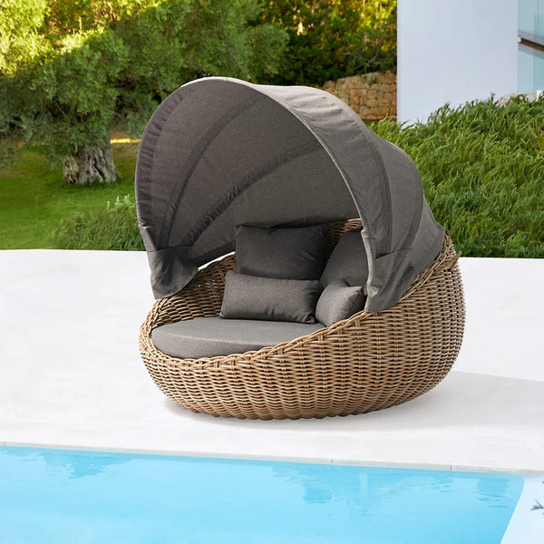 Sofá cama moderno de cuerda para exteriores: un santuario escultural + olefina/acrílico + impermeable