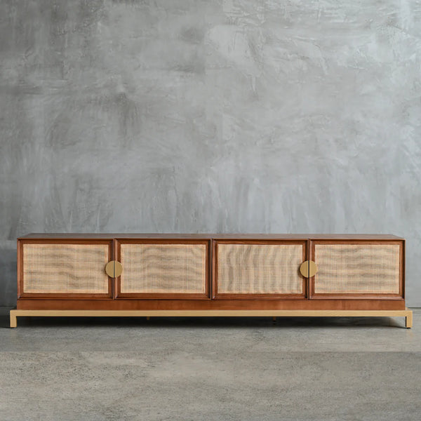Aparador moderno – Almacenamiento escultural + Madera maciza + Ratán natural