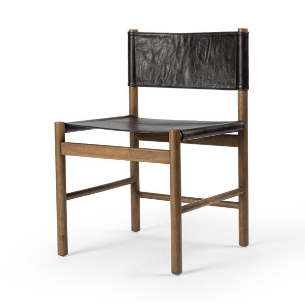 Silla de comedor moderna de cuero y madera: sofisticación minimalista + madera maciza + cuero genuino