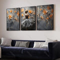 Ballet dancer canvas print close-up detail with abstract orange and cream floral elements