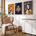 3-piece playing card abstract wall art set styled in modern living room or office