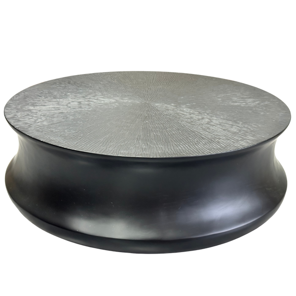 Mesa de centro moderna con textura negra - Diseño ovalado estilo industrial 