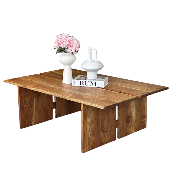 Mesa de centro moderna de teca maciza: diseño minimalista de listones para salones contemporáneos