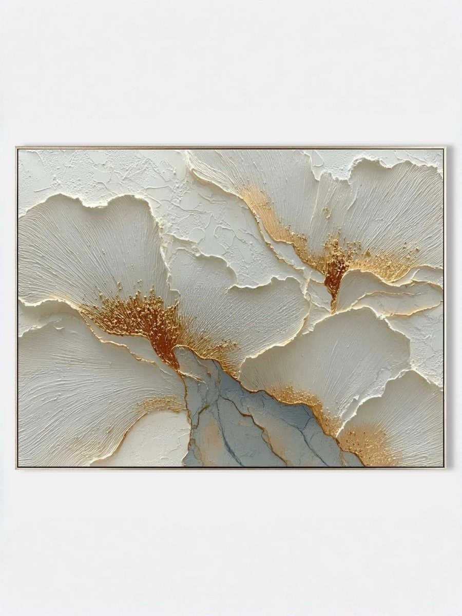 3D Sculptural White and Gold Floral Wall Art