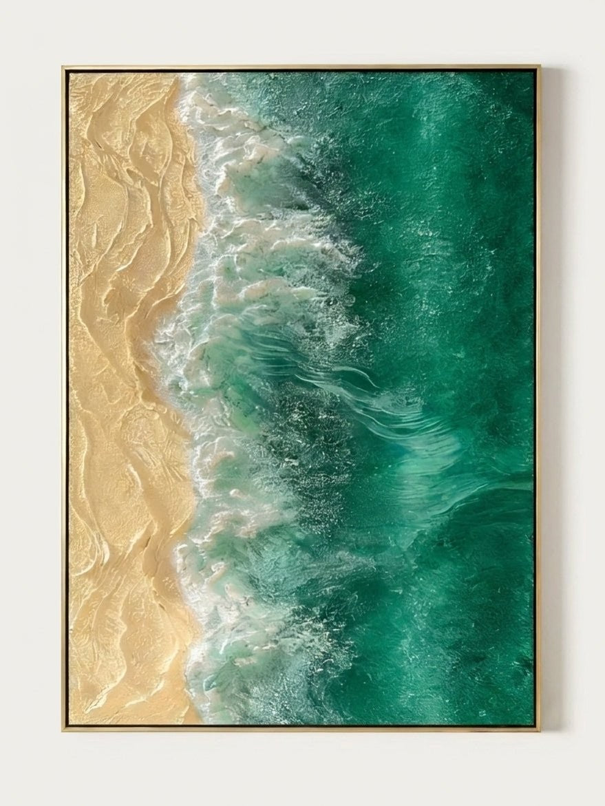 3D Textured Emerald Ocean Wall Art