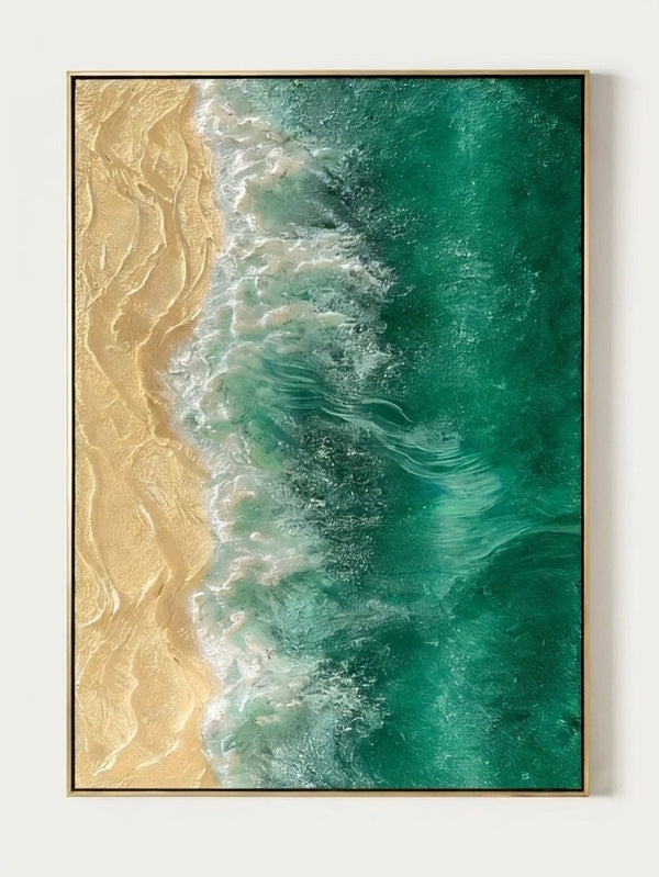 3D Textured Emerald Ocean Wall Art