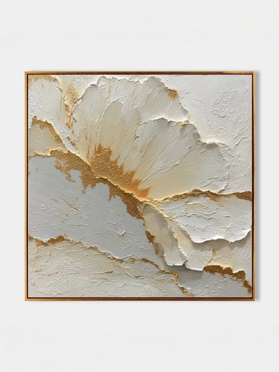 3D Textured Floral Gold Leaf Abstract Wall Art