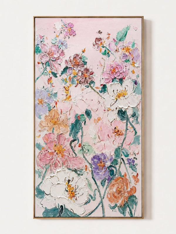3D Textured Floral Wall Art, Blush Wildflower Garden
