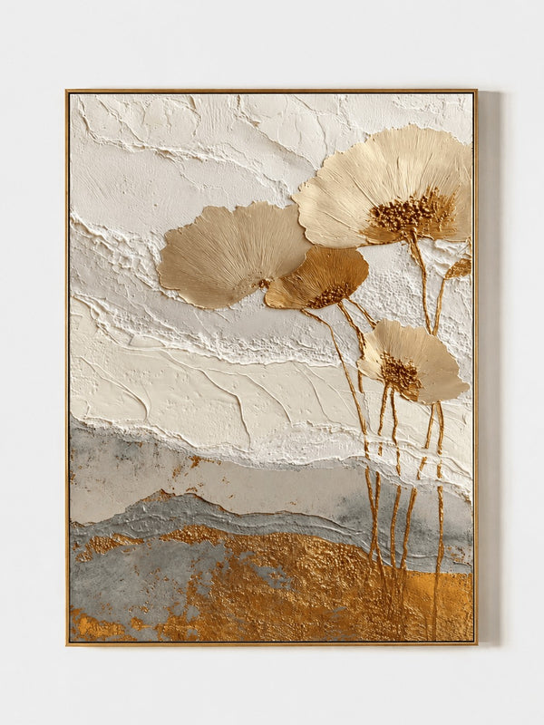 3D Textured Floral Wall Art, Golden Poppy Reverie