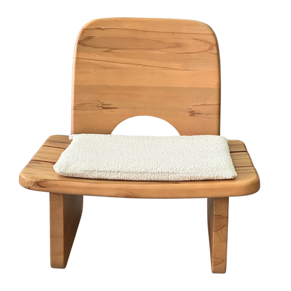 The Zaisu-Inspired Beech Wood Lounge Chair with Bouclé Cushion