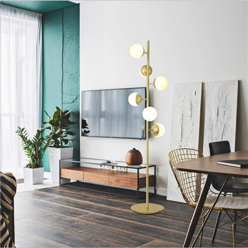 Lampada da terra moderna a globo in ottone – Illuminazione scultorea