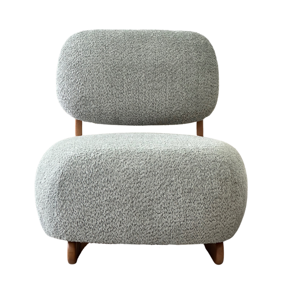 Modern Low-Profile Accent Chair | Bouclé & Sculptural Wood Frame