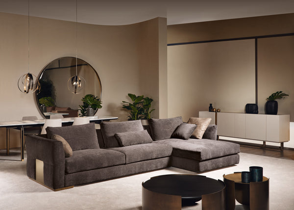 Sofá seccional moderno de terciopelo color topo: sofá extragrande en forma de L