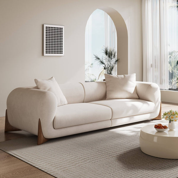 Modern Sofa – Plush Couch with Chaise and Wooden Base