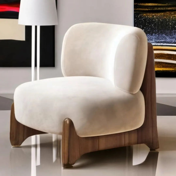 Sillón moderno de mediados de siglo: sillón tapizado con base de madera