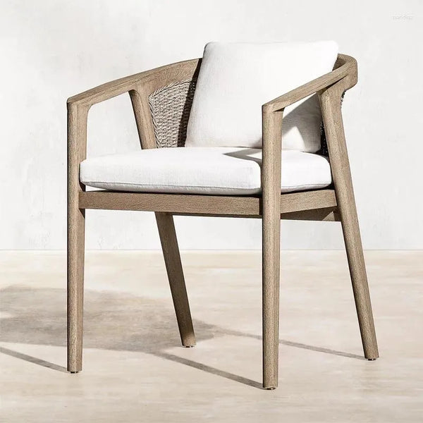 Silla de comedor moderna de teca para exterior: comodidad escultural + madera de teca de grado A + cuerda natural