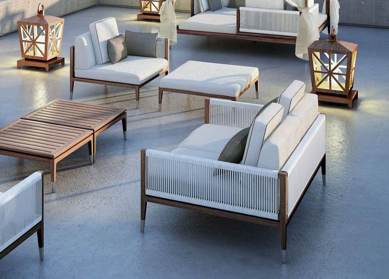 Modern Teak & Olefin Rope Outdoor Lounge Set – Luxury Sofa, Armchairs & Coffee Table