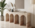 Beige Travertine Marble Console Table Four Arch Design - View 2
