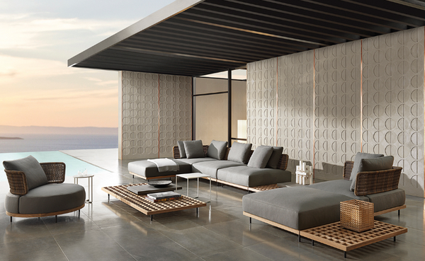 Conjunto modular de exterior de teca y cuerda con asientos profundos