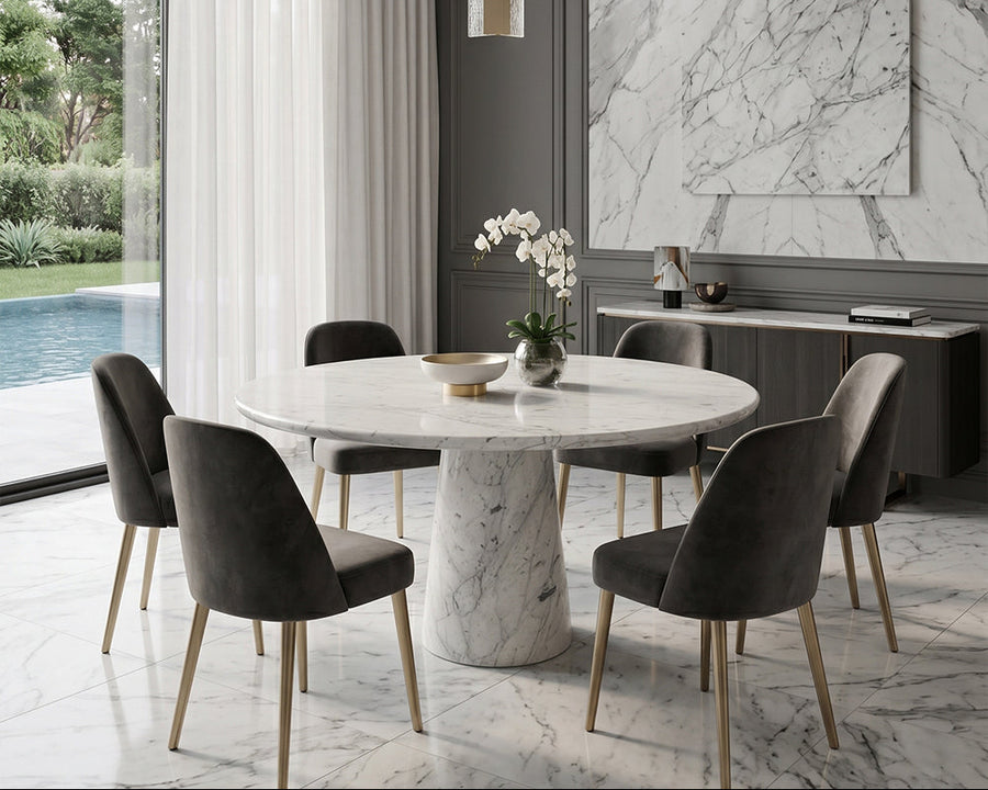 Carrara White Round Marble Dining Table - View 2