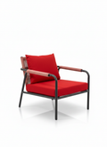 Powder coated aluminium outdoor lounge chair with woven rope backrest