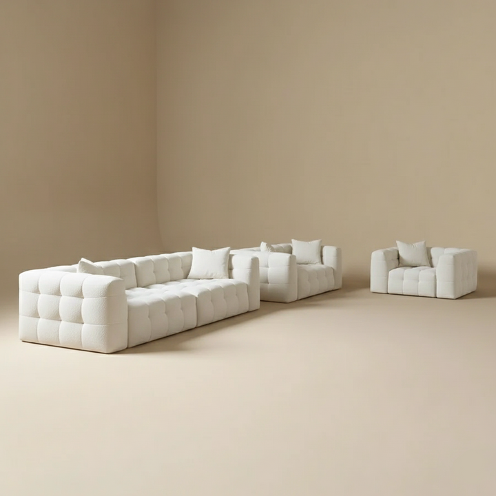 Cloud Sofa Upholstered in White Bouclé 