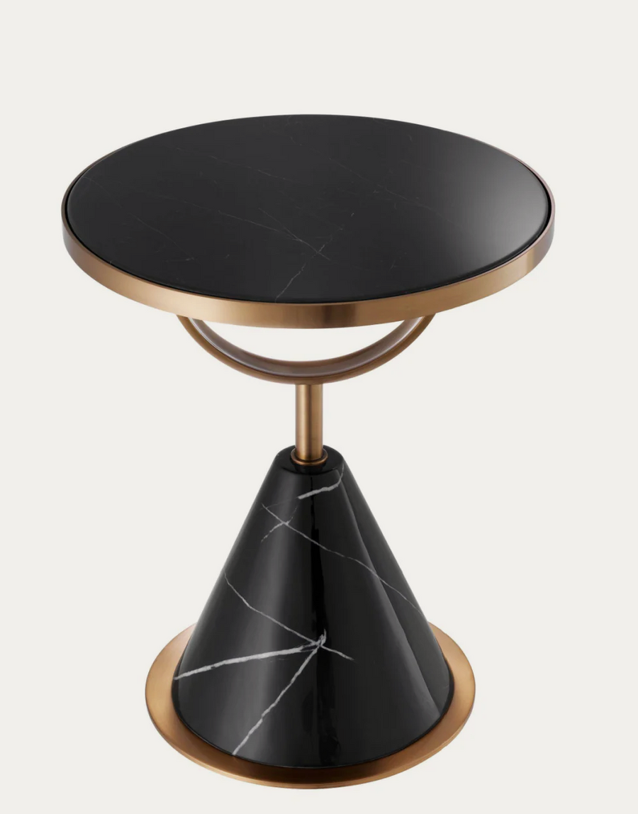 Conical Pedestal Silhouette Table | Modern Marble & Gold Accent Table
