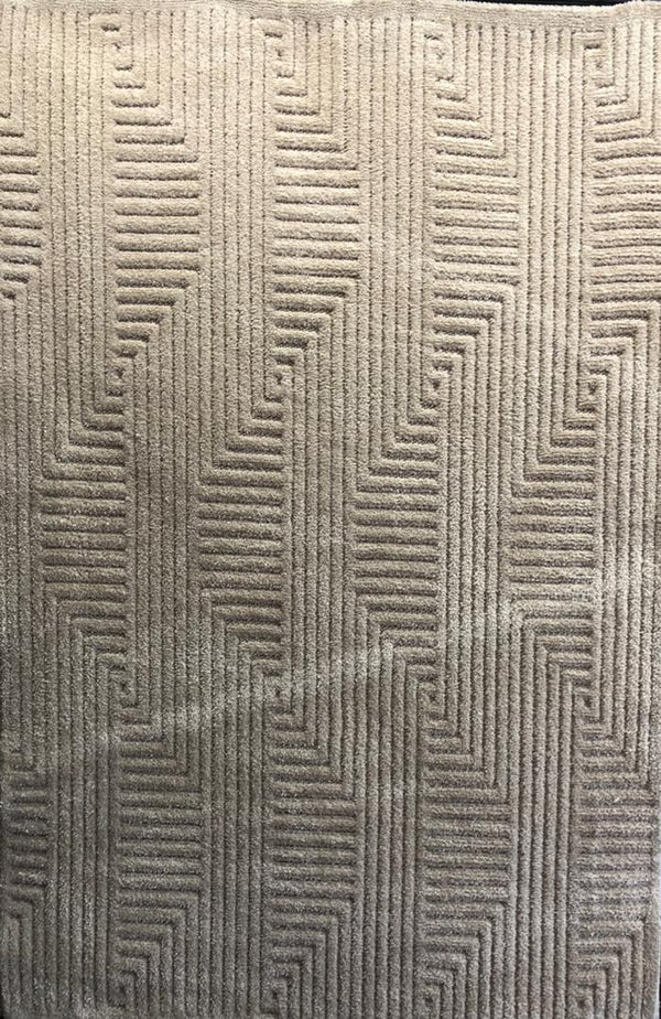 Alfombra moderna beige geométrica de pelo cortado – Alfombra con diseño de laberinto texturizado