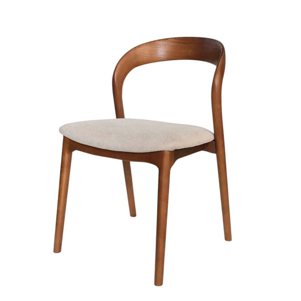 Silla de comedor Naxos: estructura de madera curvada y tapizado beige