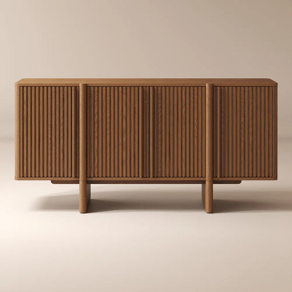 Aparador moderno de listones verticales de madera: mueble de almacenaje minimalista