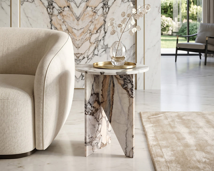 Elephant White Marble Round Side Table - View 2