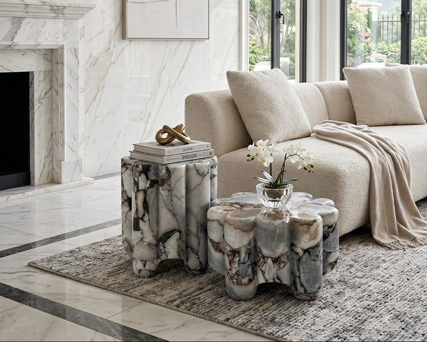 Elephant White Marble Side Table Set - View 2