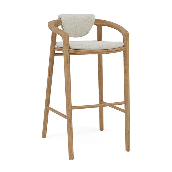 Taburete de bar escandinavo moderno: estructura de madera maciza con respaldo curvo tapizado