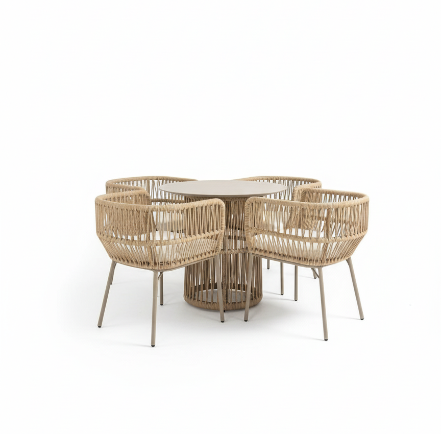 Modern Outdoor Rope Dining Set - Main View