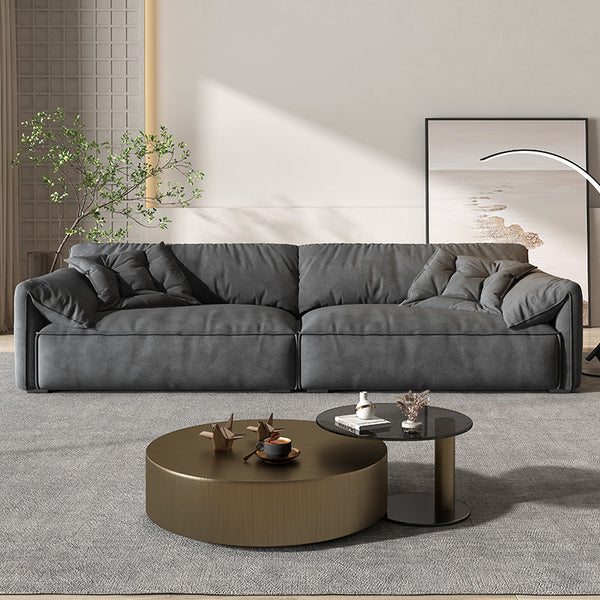 Sofá moderno con orejas de elefante: tapizado de felpa y cojines extragrandes para sala de estar + estructura de madera maciza + tela de microfibra