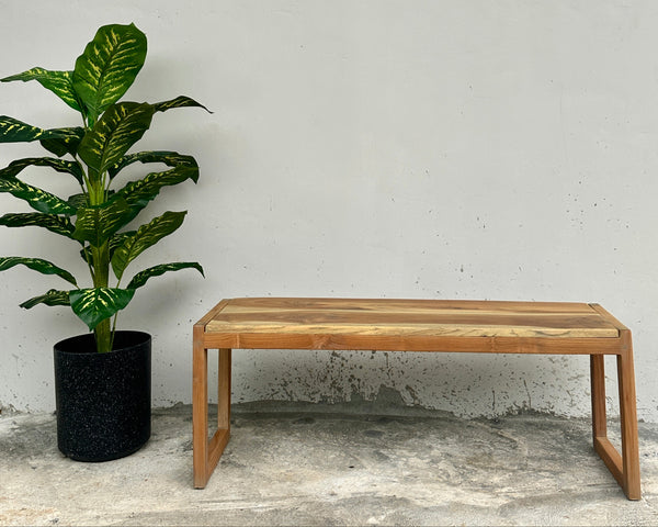 Banco minimalista de madera maciza de teca – Diseño rectangular moderno + Aceite Rubio Monocat